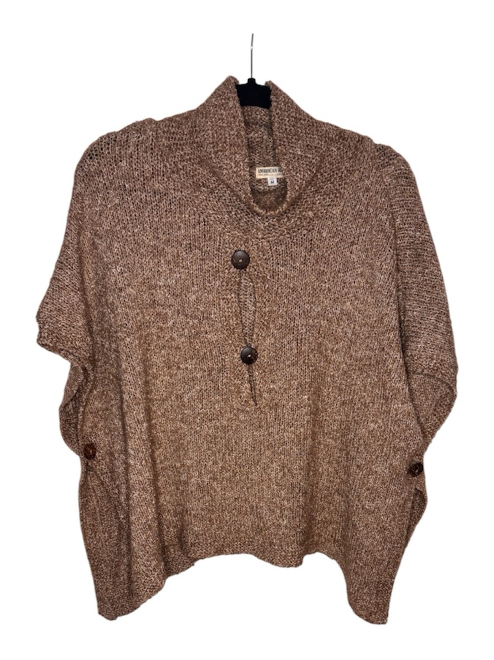 American Rag Brown Cowl-Neck Button Poncho Sweater